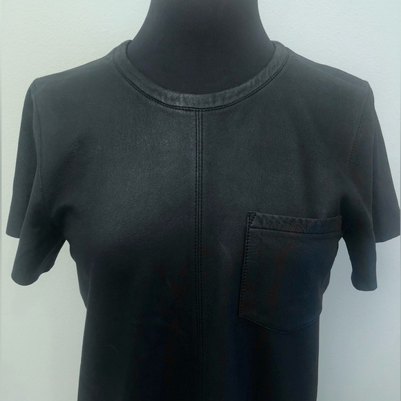 New AG Adriano Goldschmied Black Leather T Shirt Size S - Picture 3 of 7